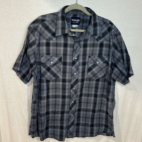 Vtg Wrangler Pearl Snap Western Plaid Short Sleeve Shirt Men's XL - Picture 1 of 6